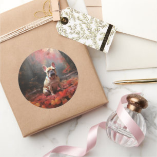 Franse buldog in herfst laat Herfst inspireren Ronde Sticker