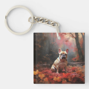 Franse buldog in herfst laat Herfst inspireren Sleutelhanger