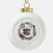 Franse buldog kerst krans feestelijke pup keramische bal ornament (Voorkant)