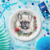 Franse buldog kerst krans feestelijke pup papieren bordje (Feest)