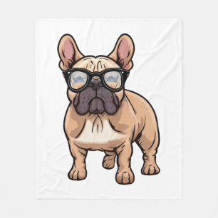 Franse buldog met bril fleece deken