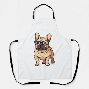 Franse buldog met bril schort