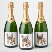Franse buldog met bril sparkling wijnetiket (Flessen)