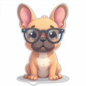 Franse buldog met bril sticker (Voorkant)