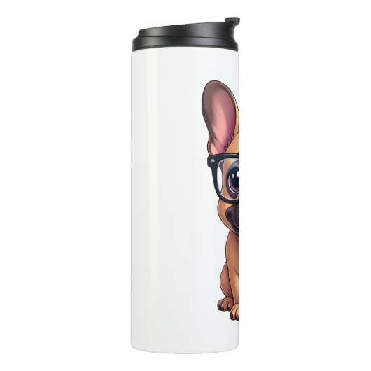 Franse buldog met bril thermosbeker (Gedraaid links)