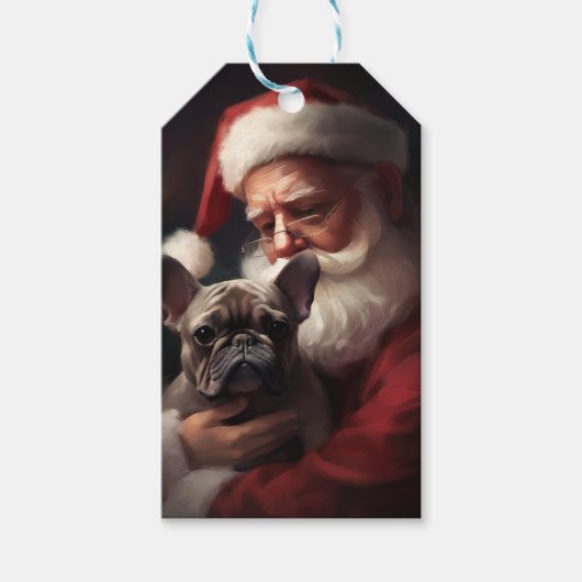 Franse buldog met sinterklaas feestelijke kerst cadeaulabel (Voorkant)