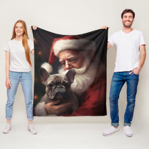 Franse buldog met sinterklaas feestelijke kerst fleece deken