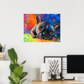 Franse buldog portret kunst omlijst poster (Thuiskantoor)