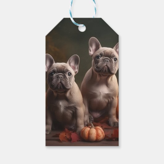 Franse buldog puppy herfst verrukking pompoen cadeaulabel (Voorkant)