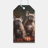 Franse buldog puppy herfst verrukking pompoen cadeaulabel (Achterkant)