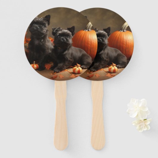 Franse buldog puppy herfst verrukking pompoen handwaaier (Voorkant en achterkant)