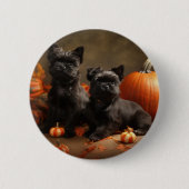 Franse buldog puppy herfst verrukking pompoen ronde button 5,7 cm (Voorkant)