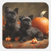 Franse buldog puppy herfst verrukking pompoen vierkante sticker (Voorkant)