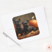 Franse buldog puppy herfst verrukking pompoen vierkante sticker (Envelop)