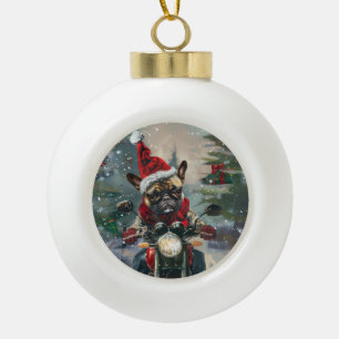 Franse buldog rijden motorfiets kerst keramische bal ornament