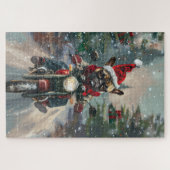 Franse buldog rijden motorfiets kerst legpuzzel (Horizontaal)