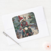 Franse buldog rijden motorfiets kerst vierkante sticker (Envelop)