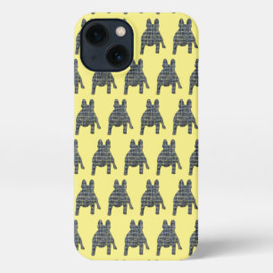 Franse buldog schattig hond silhouet raster geel iPhone 13 hoesje