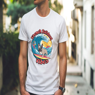 Franse buldog surfen tropische golf t-shirt