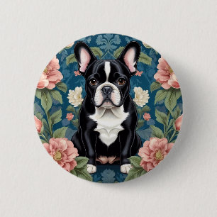 Franse buldog William Morris geïnspireerd Floral Ronde Button 5,7 Cm