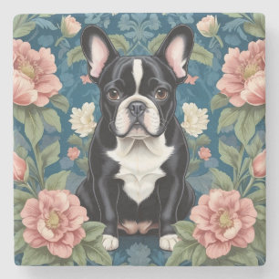 Franse buldog William Morris geïnspireerd Floral Stenen Onderzetter