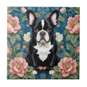 Franse buldog William Morris geïnspireerd Floral Tegeltje