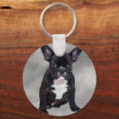 Franse buldog zittende Waterverf olieverfschilderi Sleutelhanger (Voorkant)