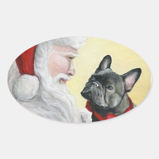 Franse Bull Dog en Santa Kerst sticker (Voorkant)