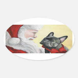 Franse Bull Dog en Santa Kerst sticker