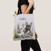 Franse Bull Dog Floral Canvas tas (Dichtbij)
