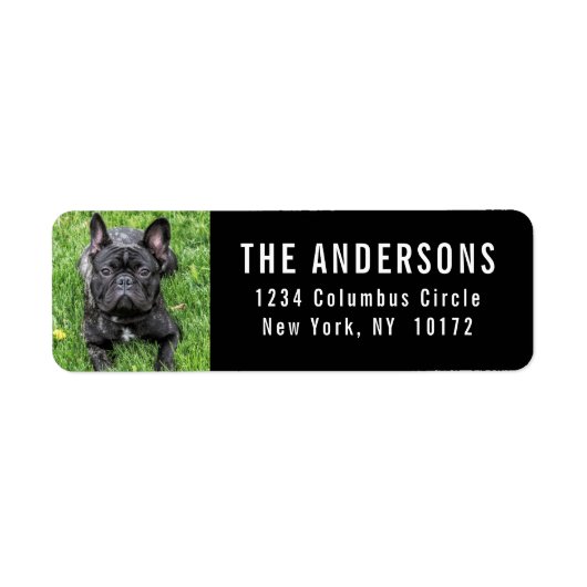 Franse Bulldog Aangepast Zwart Retouradres Etiket (Voorkant)