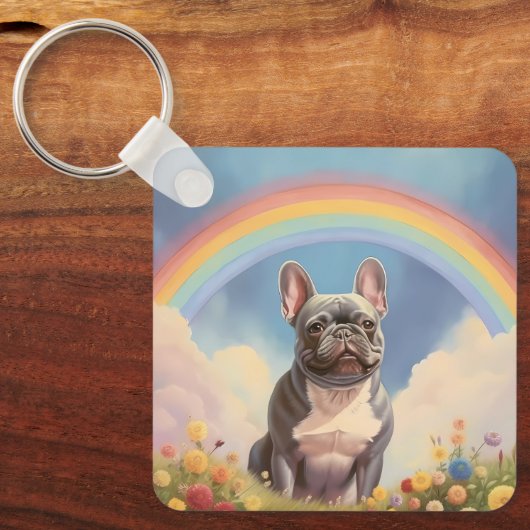 Franse bulldog aangepaste hondennaam regenboog fra sleutelhanger (Voorkant)