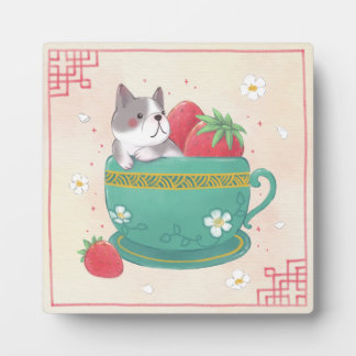 Franse Bulldog, Aardbeien & Cup Illustratie Fotoplaat