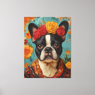 Franse Bulldog als Frida Kahlo Canvas Afdruk