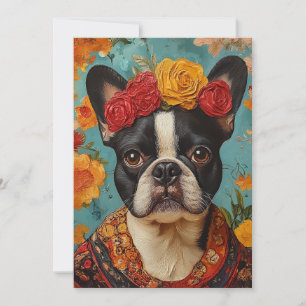 Franse Bulldog als Frida Kahlo Kaart