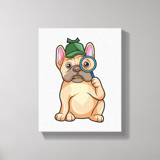 Franse bulldog als rechercheur met vergrootglas canvas afdruk (Voorkant)