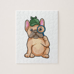Franse bulldog als rechercheur met vergrootglas legpuzzel