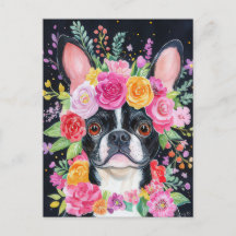 Franse Bulldog Aquarel Bloem