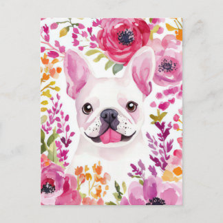 Franse Bulldog Aquarel Bloem Briefkaart