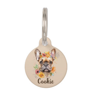 Franse Bulldog Aquarel Bloem Ronde Hondenhalsband Huisdierpenning