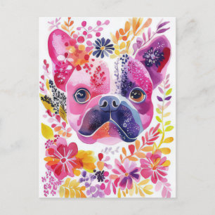 Franse Bulldog Aquarel Bloemstuk Briefkaart