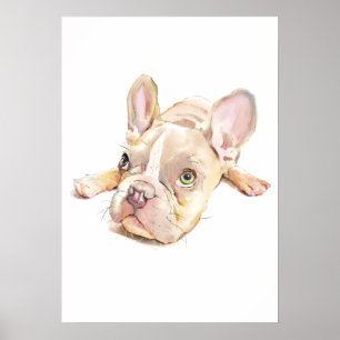 Franse Bulldog Aquarel Poster, Wandkunst Poster