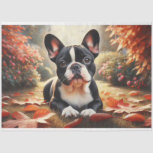 Franse Bulldog Autumn Leaves Decoupage Tissuepapier