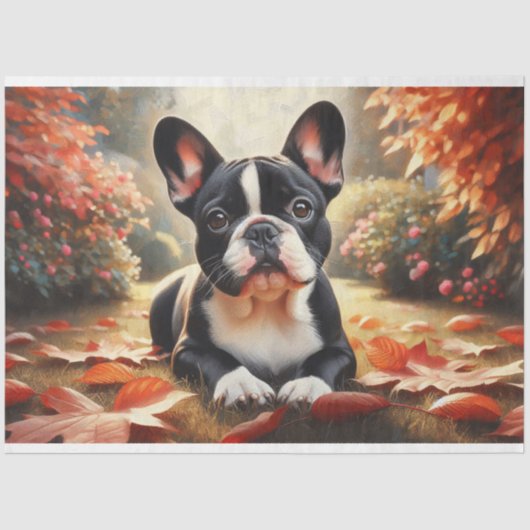 Franse Bulldog Autumn Leaves Decoupage Tissuepapier (Voorkant)