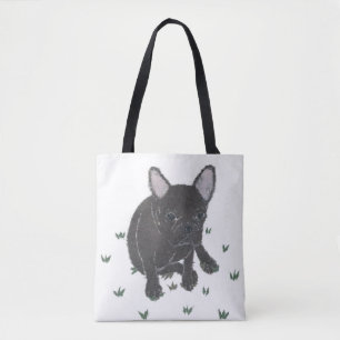 Franse Bulldog, Black Frenchie, minimalist, Cute Draagtas
