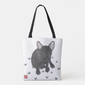 Franse Bulldog, Black Frenchie, minimalist, Cute Draagtas (Achterkant)