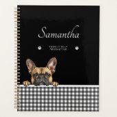 Franse Bulldog Black White Gingham Aangepaste naam Planner (Voorkant)