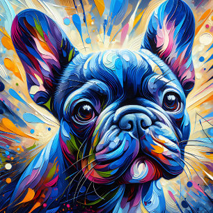 Franse Bulldog Blauw Acryl Print Kleurrijk Legpuzzel