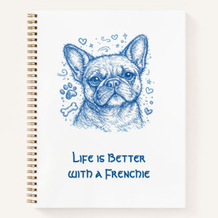Franse Bulldog blauwe lijntekening doodle frenchie Notitieboek