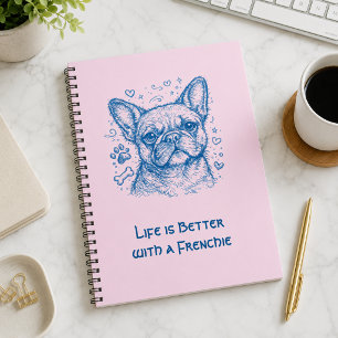 Franse Bulldog blauwe lijntekening doodle frenchie Notitieboek